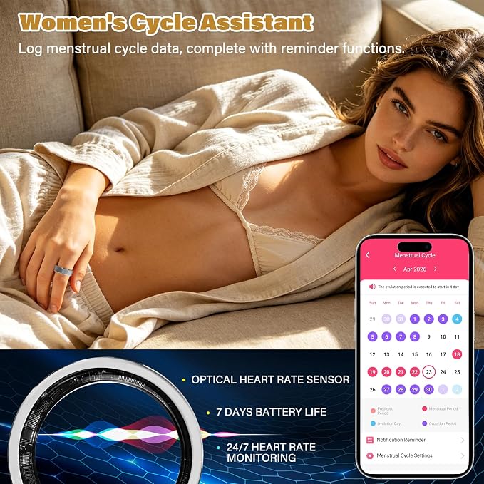 Smart Fitness and Activity Ring for Men and Women – Track Heart Rate, Sleep, Stress, Steps & More, Waterproof Fitness Tracker for iPhone and Android, No Subscription Fee, Sliver 10#