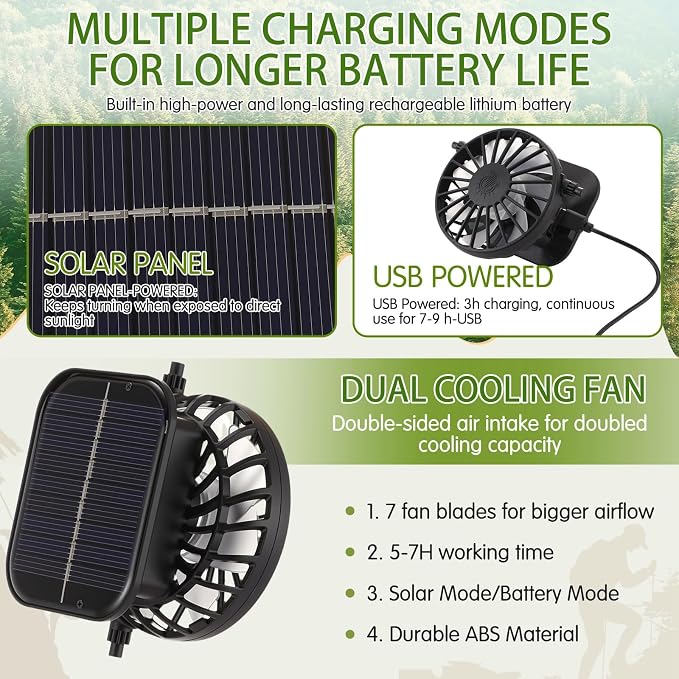 3 Pcs Solar Fan Hat with Arm Sleeves Neck Gaiter Wide Brim Sun Hat Solar Powered USB Charging for Men Women