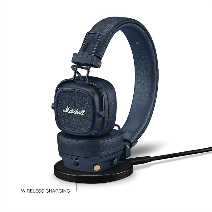 Marshall Major V Wireless On-Ear Bluetooth Headphones - 100+ Hr Playtime | Detachable Audio Cable | Microphone for Calls | Lightweight, Foldable Design for Travel - Midnight Blue