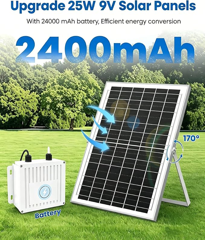 25W Solar Fan for Chicken Coop with 24000mAh Battery | 8" Solar Powered Exhaust Fan, Usable At Night, Quiet Waterproof High Airflow, for Outdoor,Greenhouse,Sheds,Pet Houses