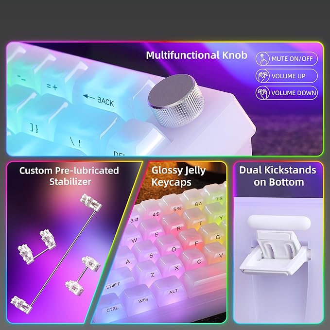 Womier Wireless 60% Gaming Keyboard with Dedicated Knob, QMK/VIA Creamy Mechanical Keyboard, Tri-Mode Thocky Custom Jelly White Key Board, Hot Swappable Gasket Mount RGB for Win/Mac(Q61 V2)