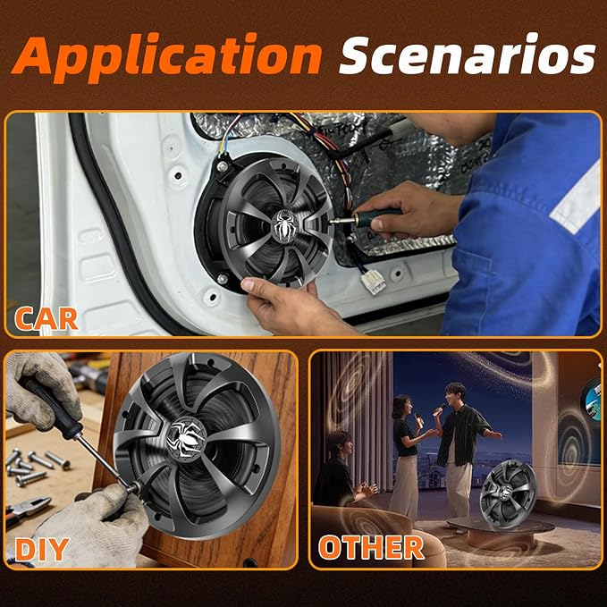 Upgraded 6.5" Coaxial Car Speakers, 800W Max 4 Ohm Car Audio Speakers High-end Silk Dome Tweeter, Plug & Play Installation, Durable Design - Pair
