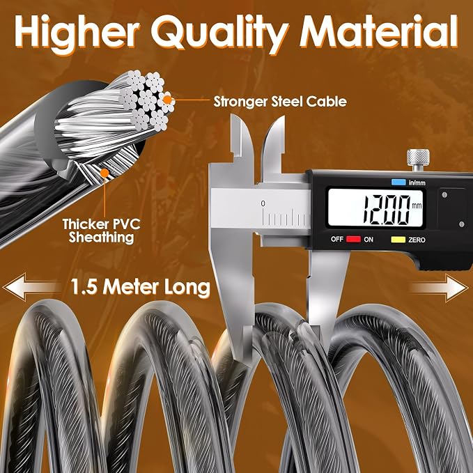 Fingerprint Bike Lock Cable, Eseesmart Keyless Bike Lock Chain Heavy Duty Anti-Theft Bicycle Lock Waterproof 1.5M Stainless Steel Cable Bike Lock with Mounting Bracket (Black, 4.92Feet Long)