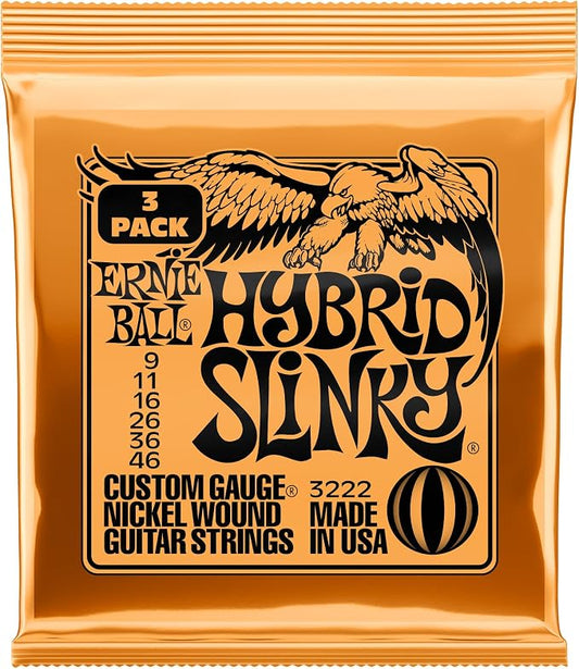 Ernie Ball Hybrid Slinky Nickel Wound Electric Guitar Strings 3-pack, 9-46 Gauge (P03222)