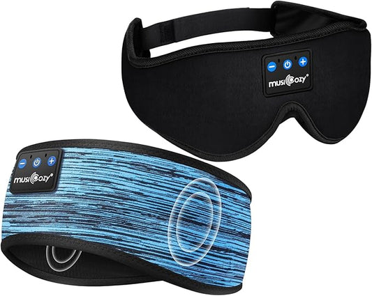 MUSICOZY Sleep Headphones Bluetooth Headband, Wireless Sleeping Headphones Mask Earbuds Built-in HD Speakers for Side Sleepers Women Men Running Travel Yoga Cool Gadgets Unique Gifts, 2 Packs
