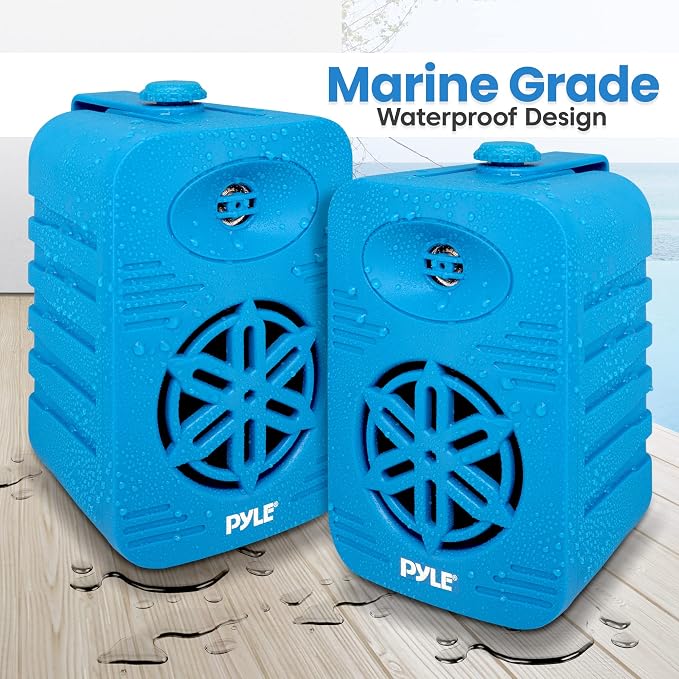 PyleUsa Bluetooth Indoor Outdoor Speakers Pair-300 Watt Dual Waterproof 4” 2-Way Full Range Speaker System w/ 1/2” High Compliance Polymer Tweeter-Home, Boat, Marine, Deck, Patio,Poolside - PDWRBT46BL
