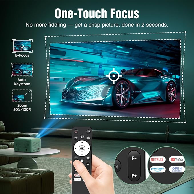 TMY 4K Projector with WiFi Bluetooth, Compatible with Netflix/Prime Video/YouTube, Outdoor Portable Home Theater Movie Projector, Smart Projector for Indoor Outdoor Movies, Gaming and Camping (Green)