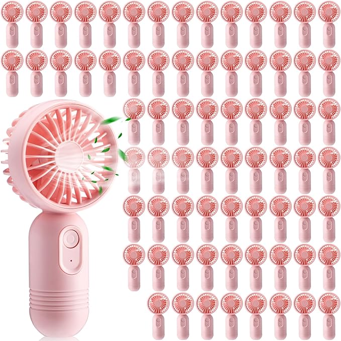 Rossesay 72 Pcs Mini Portable Fan Bulk Cute Handheld Lightweight Small Little Personal Hand Eyelash Fan 3 Speeds USB Rechargeable for Women Men Indoor Outdoor Makeup Travel (Pink)