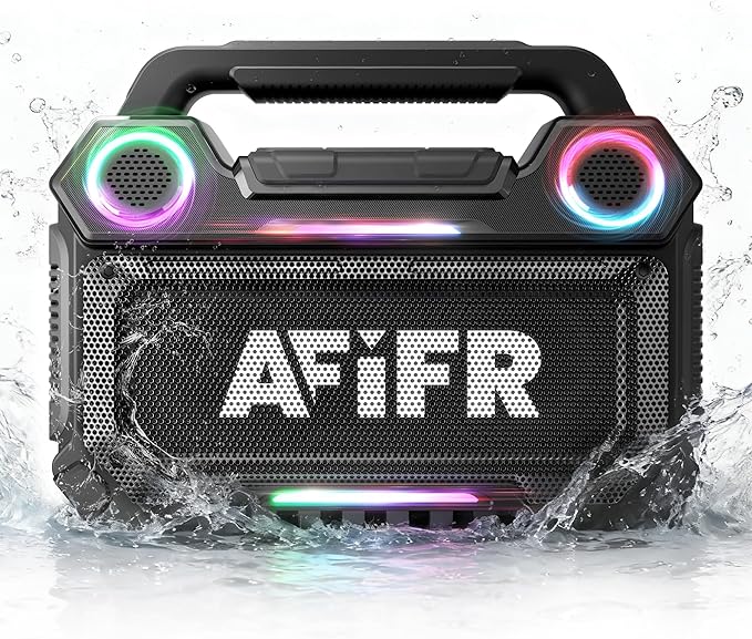 Outdoor Bluetooth Speaker, 160W Loud Bass! Rugged, IP67 Waterproof, 24H Playtime with Lights, Wireless TWS Pairing Portable Speakers for Party, Outsides, Travel, Beach, Garage (Black)