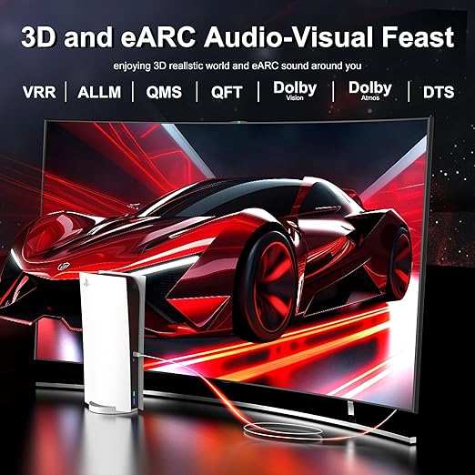 8K Fiber Optic HDMI Cable 30 FT, 8K@60Hz 4K@240Hz, Thin Extra Long HDMI Cable 48Gbps Ultra High Speed, Dynamic HDR, eARC, HDCP 2.2&2.3, 3D, Compatible for PS4/5/Xbox/TV/Laptop/Monitor
