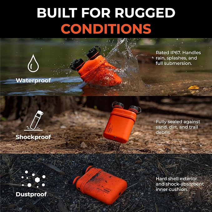 ELECOM NESTOUT Rugged Power Bank, 15000mAh Outdoor Charger, 32W USB-C Fast Charging PD, Waterproof IP67, Durable Shockproof, Battery Pack for iPhone Tablet Hiking Travel Camping (Orange, 15000mAh)