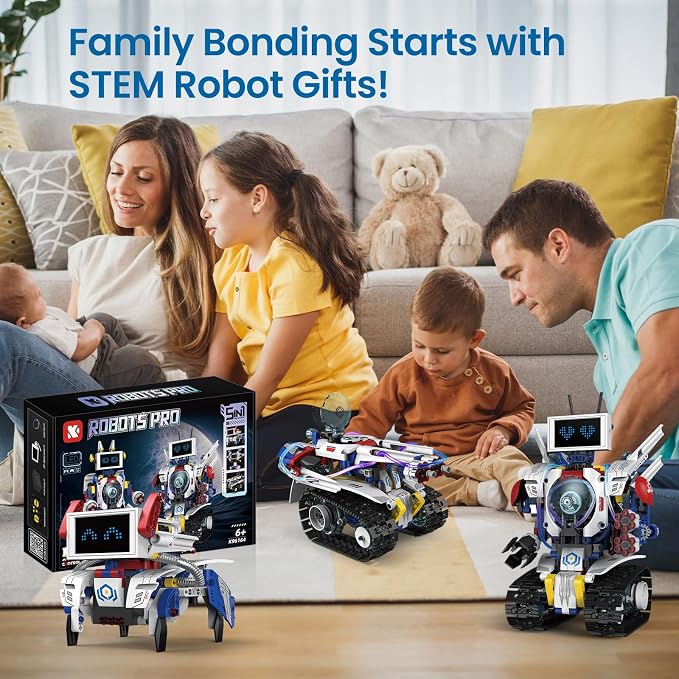 HPROMOT 5-in-1 STEM Robot Building Kit for Kids Ages 6-16, Remote & App Controlled, Rechargeable Engineering Learning DIY Coding Toy, Educational Building Blocks Gift for Girls & Boys (603 PCS)