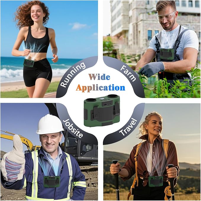 20000mAh Portable Waist Fan, Personal Fan Clip on with 5 Speeds & 40H Cooling, 20000RPM Wearable Shirt Belt Hands-Free Neck Fan for Outdoor Hiking Travel Jobsite Worker (Green)