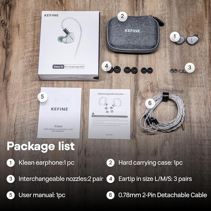 Linsoul Kefine Klean in Ear Monitor,10mm DLC Diaphragm Dynamic Driver HiFi Earphones,Wired Gaming Earbuds,Replaceable Nozzles,Detachable Silver-Plated Cable for Audiophile (No Mic 4.4mm, Silver)