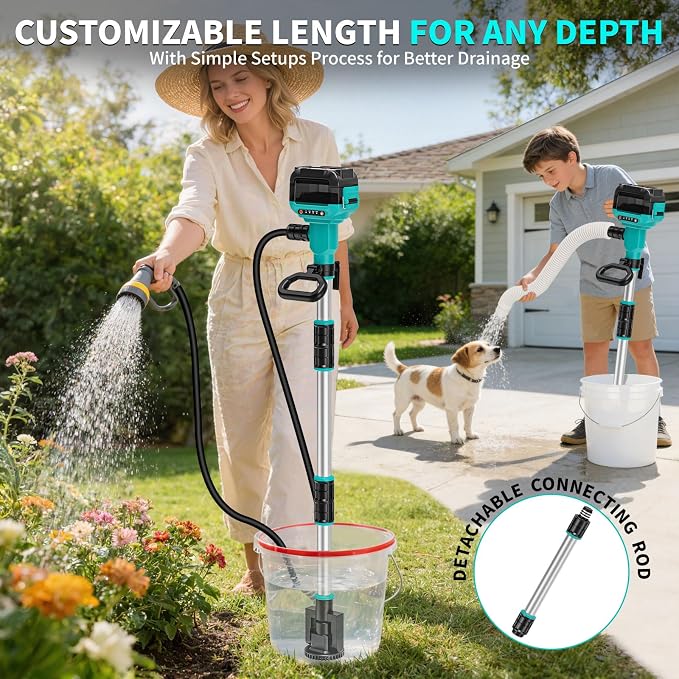 Stick Water Transfer Pump Compatible For Mkita 18V Battery(NO Battery), 800GPH Portable Cordless Water Transfer Pump With Detachable Rod&37" Hose For Pond Garden Fountain Boat Livestock Tanks