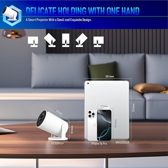 Mini Projector Portable Projector, Smart Projector Auto Horizontal Correction, Native 1080P Brightness 200 ANSI, Outdoor Movie Projector Compatible with Phone, Wi-Fi 6 BT5.2 Android 11