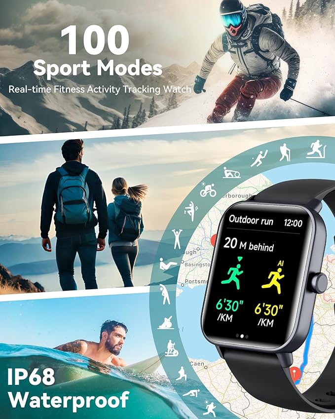 Quican Smart Watches for Women/Men, 2 Bands, Compatible for Android iPhone | 1.8" Fitness Tracker Watches, Alexa Built-in, Waterproof /Bluetooth Calling, Heart Rate/Sleep Monitor, Perfect Smart Gift