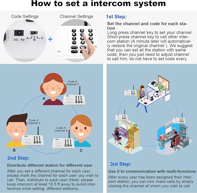 Expandable for Wuloo Intercoms Wireless for Home 5280ft Range 10 Channel 3 Code (Only 1 Unit for Expandable The Original intercom System, CAN NOT Work Without Other Units)