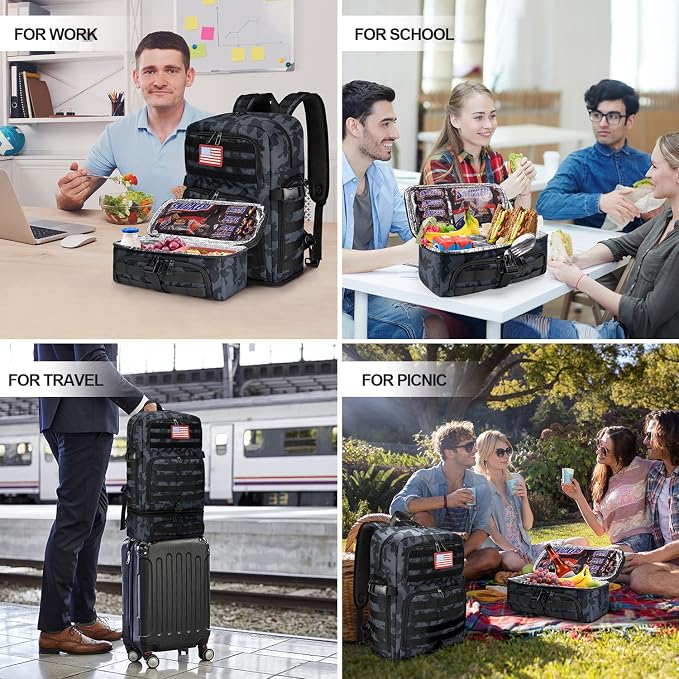BERTASCHE Lunch Backpack for Men, 15.6 Inch Laptop Backpack for Work College Travel Camping Tactical Molle Daypack, Camo Navy