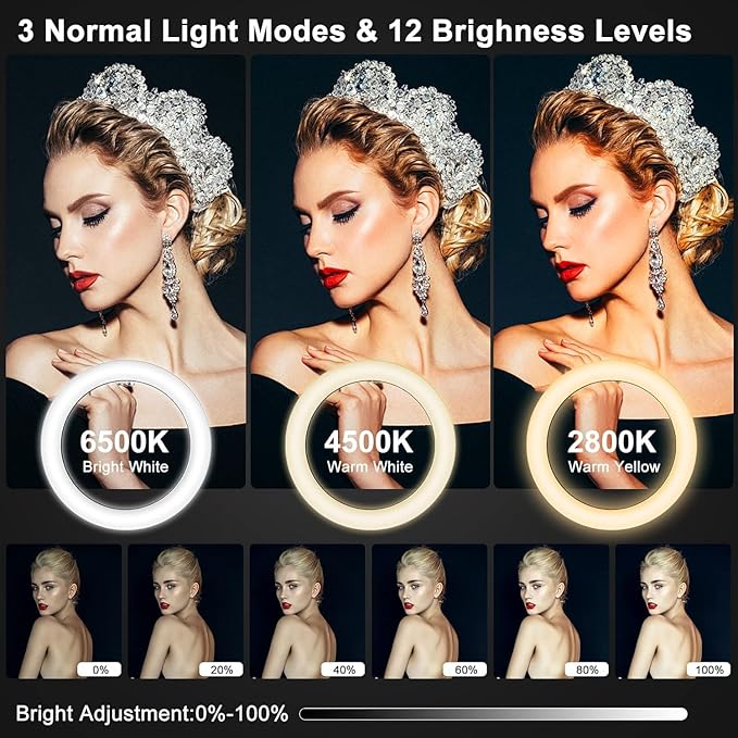 13" Selfie Ring Light with Stand 76" Tall & Phone Holders,Sunset Lamp, Tablet Holder,Desk Tripod& 51 Color Modes, Ring Light Tripod for iPhone,Video Recording,Live Streaming(TikTok/YouTube/Instagram)