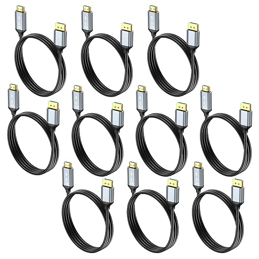4K DisplayPort to HDMI Cable 6ft 10-Pack, Uni-Directional DP (Source) to HDMI (Display) Cable for Desktop Monitor Projector HDTV AMD NVIDIA, 4K@60Hz, Aluminum Shell, Compatible with Lenovo HP Dell