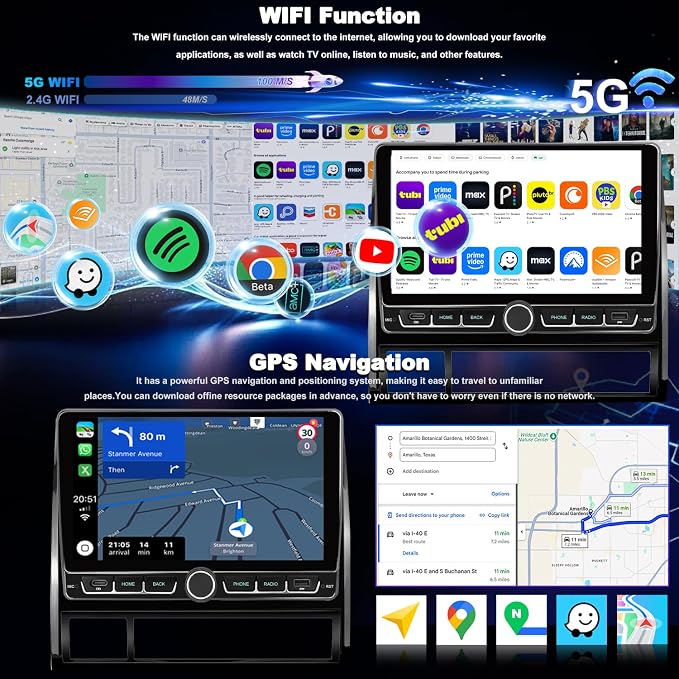 4+64G 5GWiFi Upgrade Car Radio for Toyota Tacoma 2005-2015, 9inch Android 13 Touch Screen Head Unit, Wireless Carplay Android Auto Double Din Stereo GPS Navigation Bluetooth FM SWC Truck Backup Camera