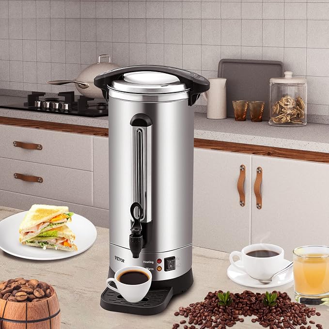 VEVOR Commercial Coffee Urn, 110Cups/16.5L Stainless Steel Large Coffee Dispenser, 1500W 110V Electric Coffee Maker Urn For Quick Brewing, Hot Water Urn for Easy Cleaning