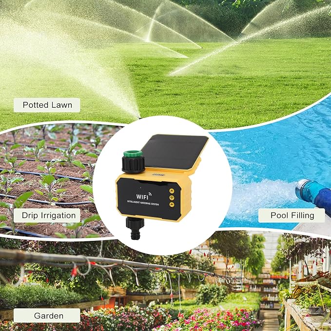 ciciglow Sprinkler Timer, Solar Single Way Valve Water Timer with Rain Delay, Automatic Watering System Digital Irrigation for Garden Courtyard