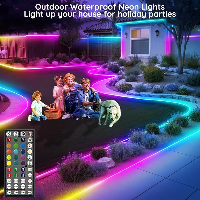 FBZ 200Ft Led Rope Lights, Flexible Neon Lights Control with App/Remote, Multiple Modes, IP65 Outdoor RGB Waterproof, Music Sync Gaming Light Strip for Bedroom Decor