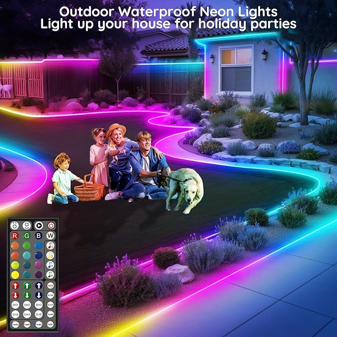 FBZ 120Ft Led Rope Lights, Flexible Neon Lights Control with App/Remote, Multiple Modes, IP65 Outdoor RGB Waterproof, Music Sync Gaming Light Strip for Bedroom Decor
