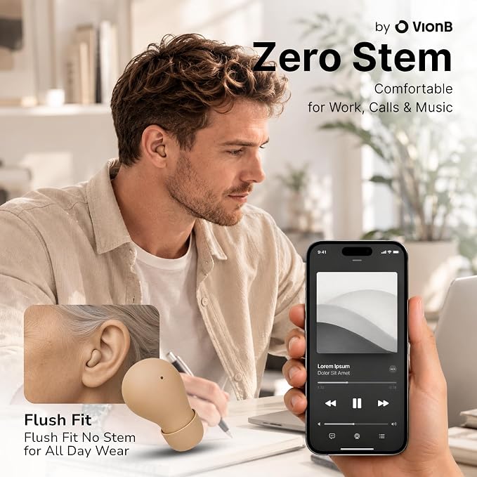 Air Skin Tones Invisible Earbuds for Small Ears - Wireless Bluetooth 5.4, Skin-Matching Mini Stemless Ear Buds, IPX5 Waterproof, ENC Noise Cancelling (Soft Sand)