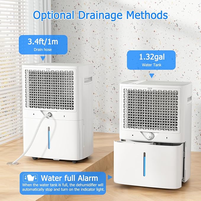Ludatido 2026 Upgraded 80 Pint energy star Dehumidifier for home,5000 Sq.Ft for Whole Home & Basement, 1.32 Gal Tank, 35dB Quiet, Child Lock, Sleep/Fan/Dry Modes, 24H Timer & Auto Continuous Drain