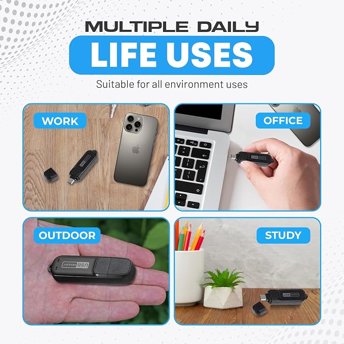 USB-C Audio Note Device for Meetings, Lectures, and Personal Notes, 288-Hour Storage, Easy Playback on PC and Mac, Compact Design with Magnetic Cap