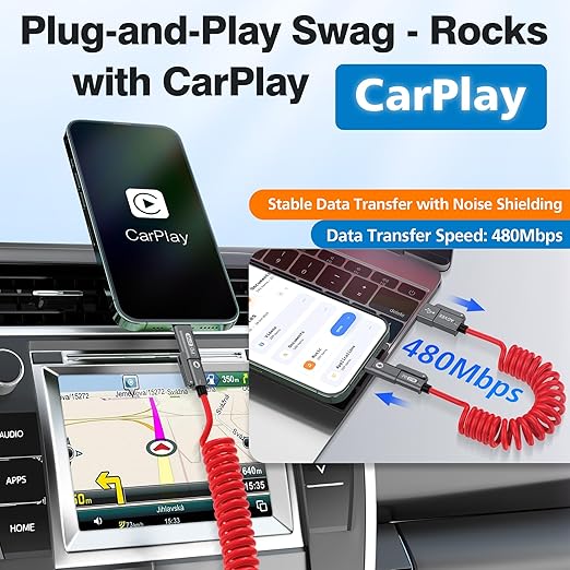 AGVEE 3ft 4-in-1 Coiled Multi USB C Charging Cable, Secure-Slide No-Loss Adapters, Slim Tips Fit Thick Cases, Lightning End Reinforced, PD 60W for iPhone Carplay, Samsung, iPad, Red
