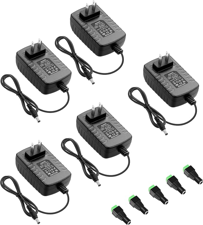 ALITOVE DC 5V 3A Power Cord AC Adapter 5 Volt Power Supply 4.92Ft 5.5mm x 2.5mm/2.1mm AC 100-240V to DC 5Volt 3000mA 2500mA 15W for LED Pixel Light CCTV Camera USB-HUB Wireless Router（5 Pack）