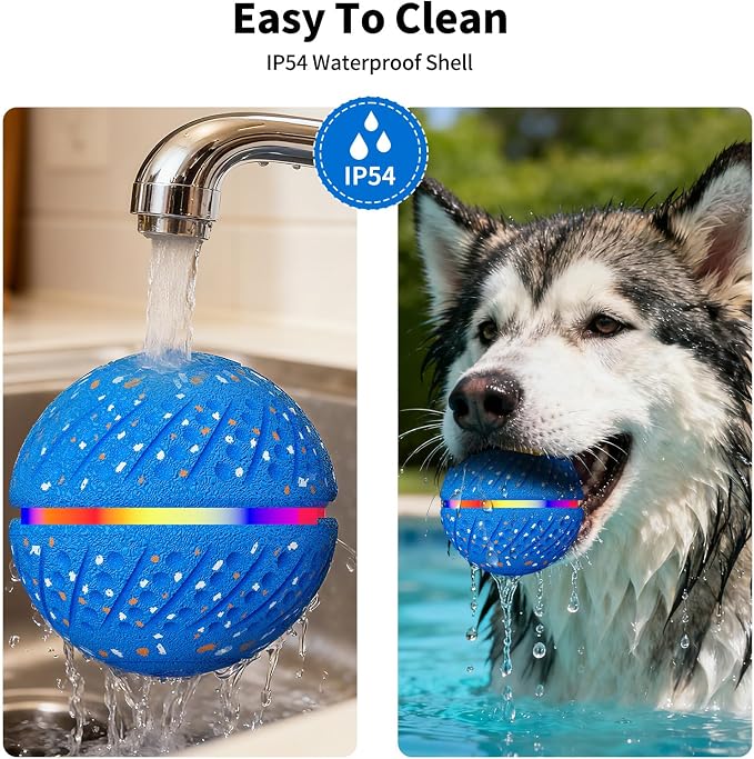 Interactive Automatic Dog Ball, Self-Moving Rolling Toy for Dogs, Chew Resistant E-TPU Material, IPX7 Waterproof, USB-C Rechargeable, Smart Vibration Sensor, Indoor & Outdoor (Blue)