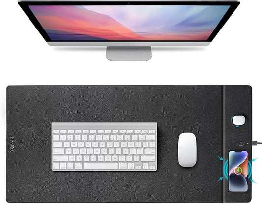 Wireless Charging Mouse Pad, 15W Fast Charge Magnetic Charger Desk Pad, Large Office Desk Mat (35.4"x16.9") with Ultra-Smooth Surface, Christmas Black Computer Mousepad for MacBook, PC, Laptop