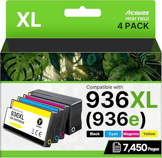 Compatible 936XL Ink Cartridges 4-Pack – for HP OfficeJet Pro 9125e, 9120e, 9135e, 9730e, 9130e, 9720e, 9122e Printers (Black, Cyan, Magenta, Yellow)