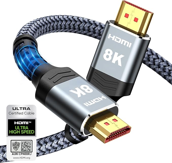 Highwings 8K 10K 4K HDMI Cable 48Gbps 6.6FT/2M, Certified Ultra High Speed HDMI Cable 2.1 Braided Cord-4K@120Hz 8K@60Hz, DTS:X, HDCP 2.2 & 2.3, HDR 10 Compatible with DVD Player/PS5/HDTV/Blu-ray
