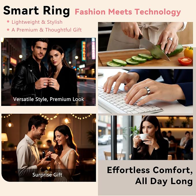 Smart Ring for Women & Men, Health & Fitness Tracker with Heart Rate/Sleep Monitoring/Blood Pressure,5ATM Waterproof,Activity Trackers with Free App,Stylish Fitness Ring Birthday Gift(Size 11, Silver)