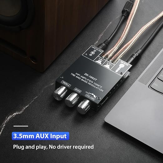 ZK-1002T Bluetooth 5.1 Amplifier Board, 100W+100W 2.0 CH Stereo Audio Amp Module with TPA3116D2 Chip, Treble & Bass Control, DIY Speakers Power Amp for Home Theater Speakers