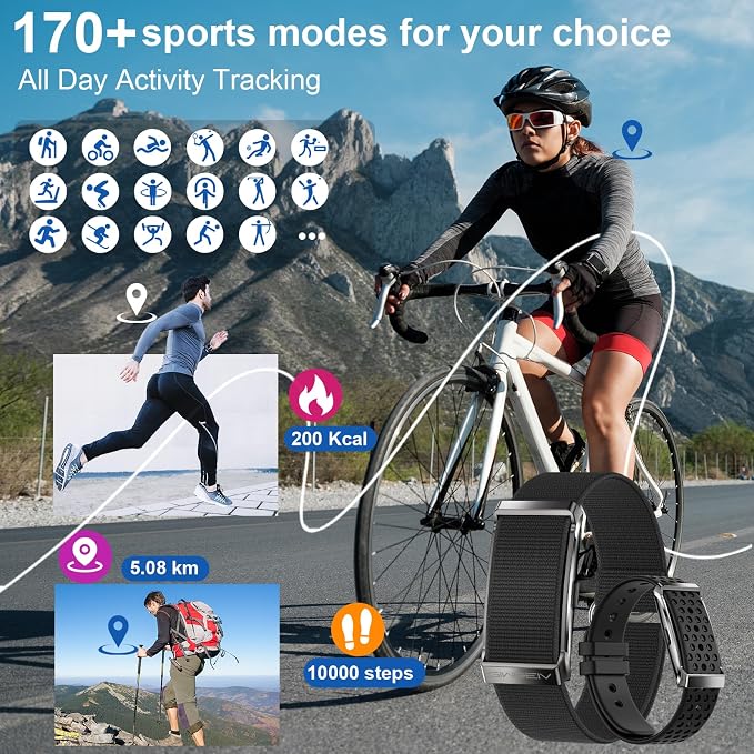 Fitness Smart Bracelet for Men Women, 24/7 Activity Health Tracker | Heart Rate, SpO2, Stress, Step & Calorie Tracker, 30 Days Battery, 170+ Sports Modes, IP68 Waterproof, Free APP, 2 Bands