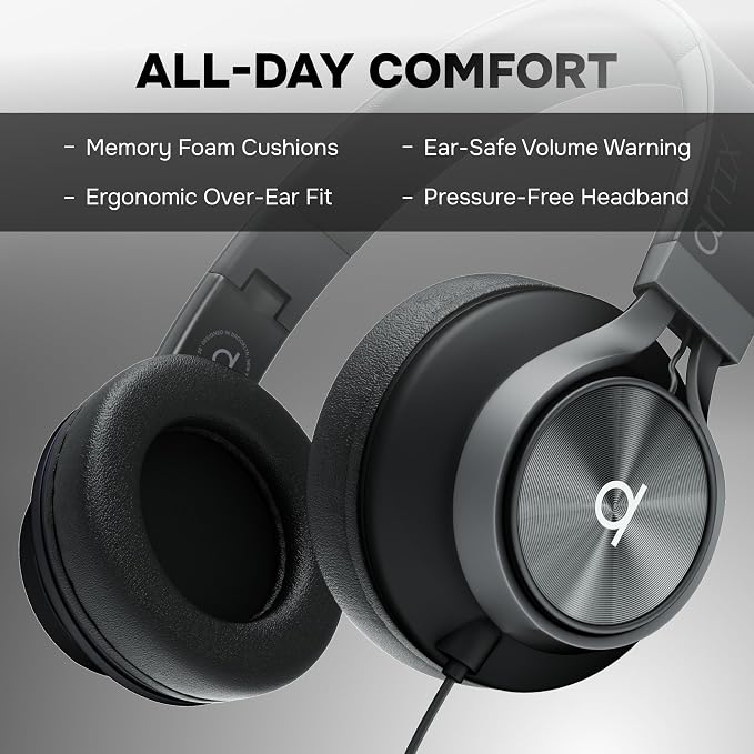 Artix CL750 Adults & Kids Headphones with Cord - Plug-In Over Ear Headphones Wired with Mic and Volume Control, Corded Head phones for Laptop, Computer, Chromebook, Tablet & Smartphone with 3.5mm Jack
