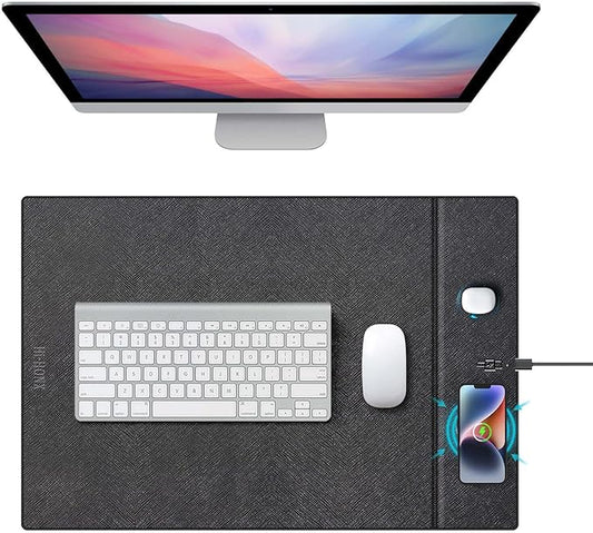 Wireless Charging Mouse Pad, 15W Fast Charge Magnetic Charger Desk Pad, Large Office Desk Mat (23.4"x15.6") with Ultra-Smooth Surface, Christmas Black Computer Mousepad for MacBook, PC, Laptop