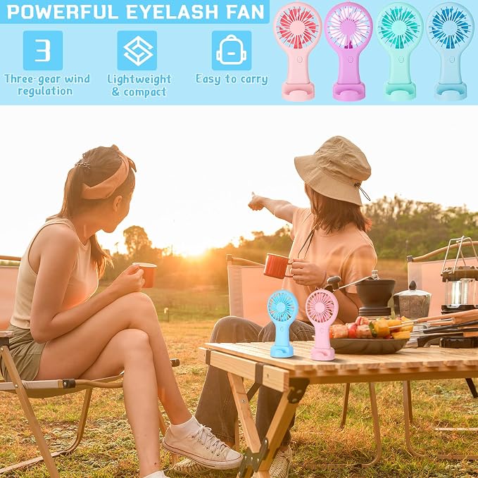 Woanger 12 Pcs Mini Handheld Fan Bulk 3 Speed USB Electric Battery Operated Small Portable Pocket Fan with Data Cable and Mounting Base Quiet Summer Gift for Wedding Travel(Pink Blue Green Purple)