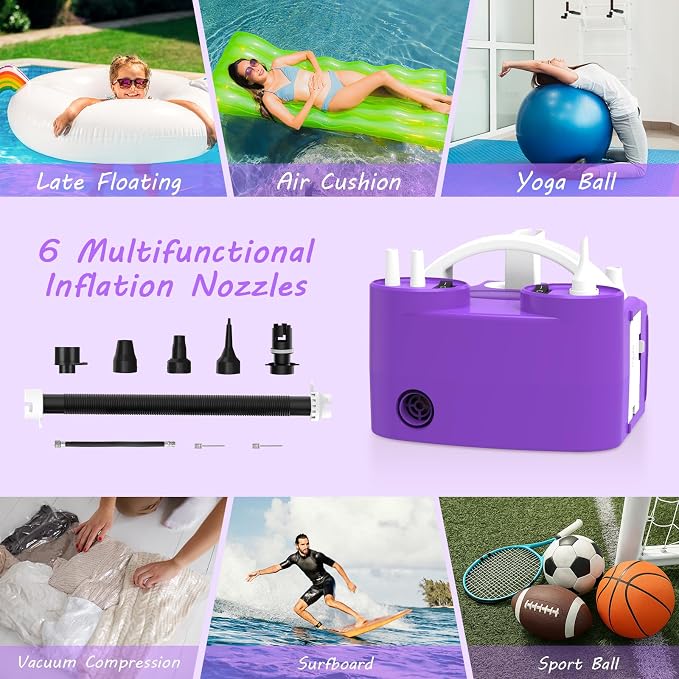 4-in-1 Balloon Pump Electric Balloon Pump Inflador De Globos Electrica Sports Balls Pump for All Balloons Latex Foil 260q Mylar Balloon, Air Cushion Pool Float Yoga Ball Inflator Balloon Machine