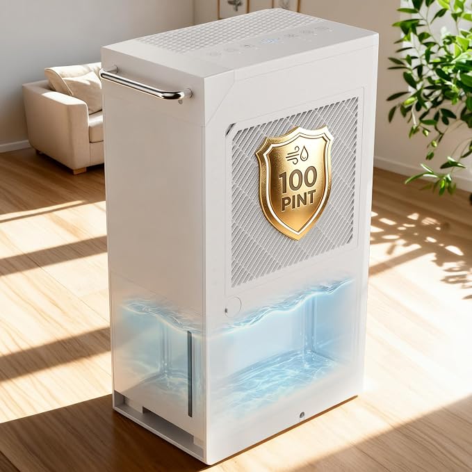 Uthfy 5500 Sq.Ft Dehumidifiers for Home and Basement, Max 100 Pint/Day Dehumidifier with Drain Hose, 24 H Timer & Child Lock, LED Panel, Ultra Quiet, whole house dehumidifiers for home, Bedroom