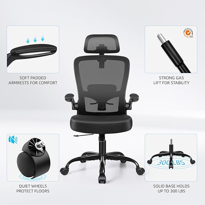 FelixKing Office Chair, Desk Chair with Adjustable Lumbar Support, Ergonomic Computer Chair with High Back and Armrest, Adjustable Height Gaming Chair Home Office Swivel Chair, Pack of 10, Black