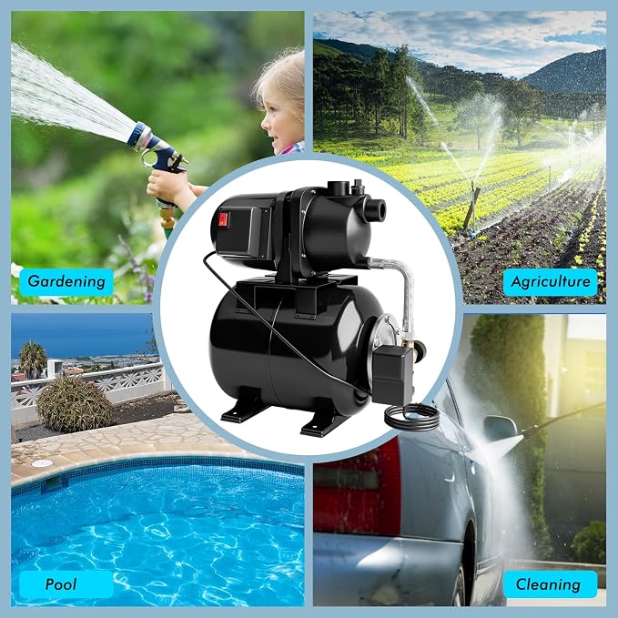 Goplus 1.6HP Shallow Well Pump with Pressure Tank, 1000GPH Garden Water Pump Jet Pressurized Automatic Water Booster Jet Pump for Home Irrigation Garden Lawn, 1200W (Black)