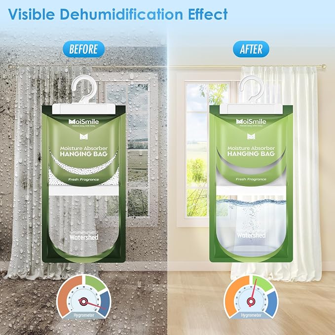 Moisture Absorbers 20 Pack Fresh Fragrance, Hanging Closet Dehumidifier Bags, Humidity Absorber, Compact Eliminates Odors Humidity Packs for Car, Bathroom, Bedroom, Basement, 9.8OZ